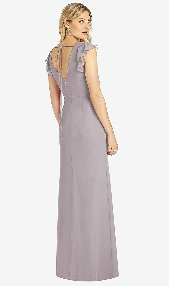 Back View - Cashmere Gray Ruffled Sleeve Mermaid Dress with Front Slit