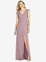 Front View Thumbnail - Dusty Rose Ruffled Sleeve Mermaid Dress with Front Slit
