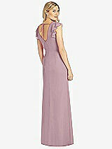Rear View Thumbnail - Dusty Rose Ruffled Sleeve Mermaid Dress with Front Slit