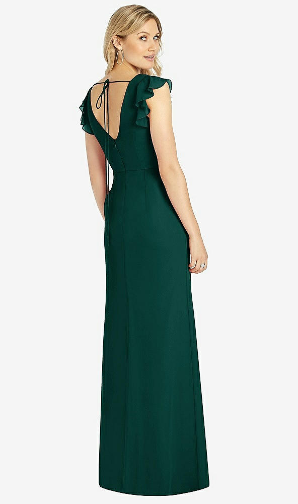 Back View - Evergreen Ruffled Sleeve Mermaid Dress with Front Slit