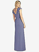 Rear View Thumbnail - French Blue Ruffled Sleeve Mermaid Dress with Front Slit