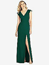 Front View Thumbnail - Hunter Green Ruffled Sleeve Mermaid Dress with Front Slit