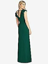 Rear View Thumbnail - Hunter Green Ruffled Sleeve Mermaid Dress with Front Slit
