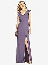 Front View Thumbnail - Lavender Ruffled Sleeve Mermaid Dress with Front Slit