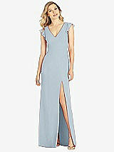 Front View Thumbnail - Mist Ruffled Sleeve Mermaid Dress with Front Slit