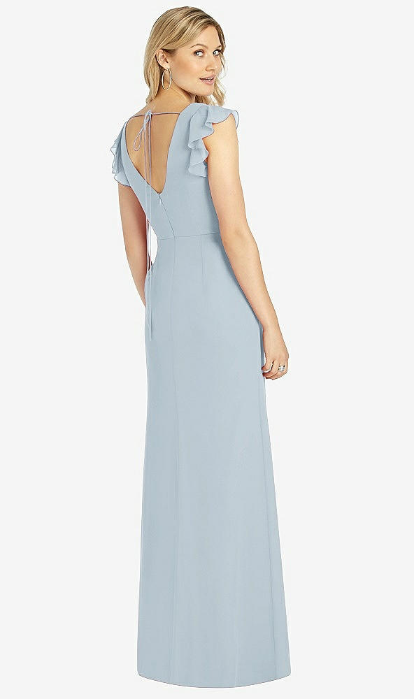 Back View - Mist Ruffled Sleeve Mermaid Dress with Front Slit