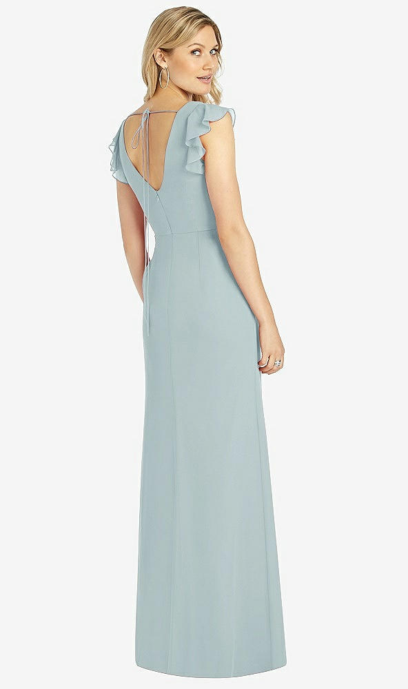 Back View - Morning Sky Ruffled Sleeve Mermaid Dress with Front Slit