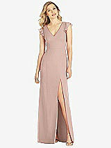 Front View Thumbnail - Neu Nude Ruffled Sleeve Mermaid Dress with Front Slit