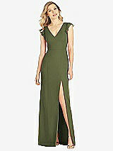 Front View Thumbnail - Olive Green Ruffled Sleeve Mermaid Dress with Front Slit