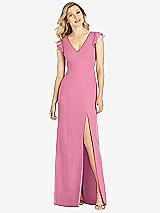Front View Thumbnail - Orchid Pink Ruffled Sleeve Mermaid Dress with Front Slit