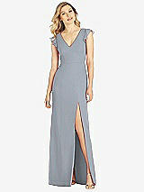 Front View Thumbnail - Platinum Ruffled Sleeve Mermaid Dress with Front Slit