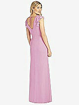 Rear View Thumbnail - Powder Pink Ruffled Sleeve Mermaid Dress with Front Slit