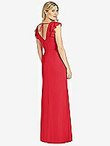 Rear View Thumbnail - Parisian Red Ruffled Sleeve Mermaid Dress with Front Slit