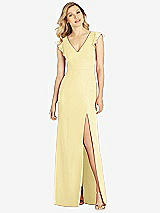 Front View Thumbnail - Pale Yellow Ruffled Sleeve Mermaid Dress with Front Slit