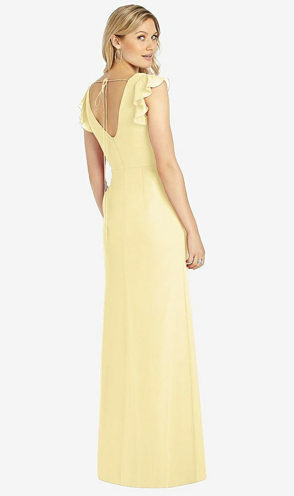 Back View - Pale Yellow Ruffled Sleeve Mermaid Dress with Front Slit
