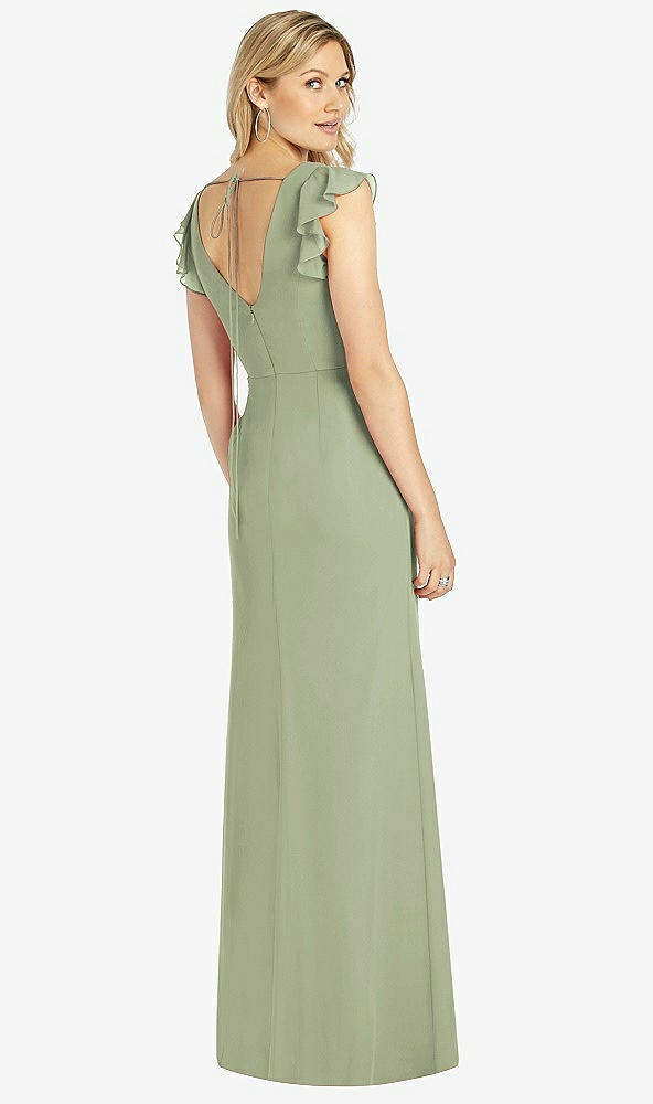 Back View - Sage Ruffled Sleeve Mermaid Dress with Front Slit