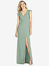 Front View Thumbnail - Seagrass Ruffled Sleeve Mermaid Dress with Front Slit