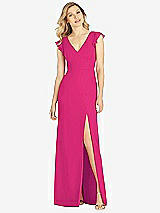 Front View Thumbnail - Think Pink Ruffled Sleeve Mermaid Dress with Front Slit