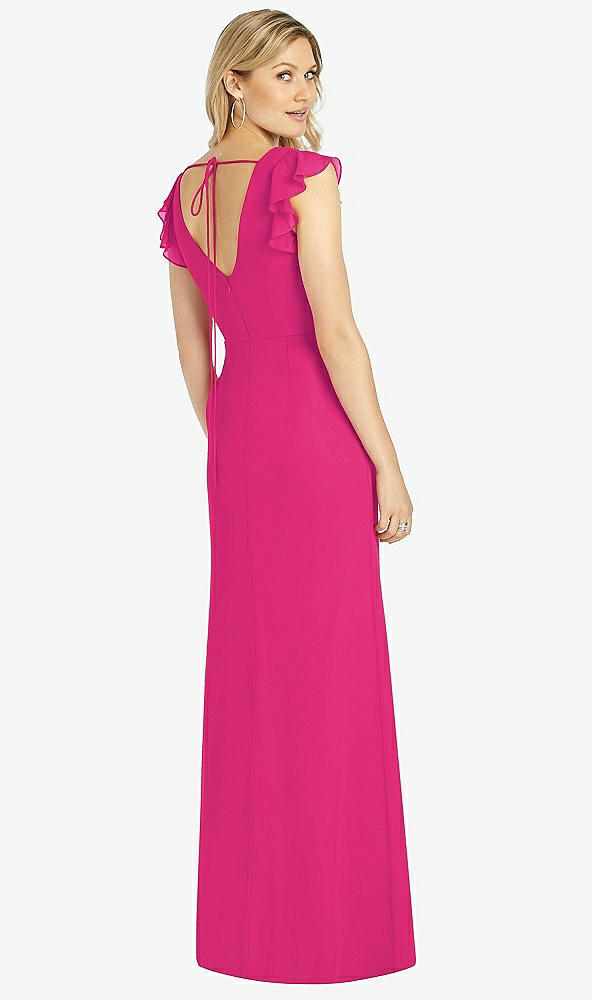 Back View - Think Pink Ruffled Sleeve Mermaid Dress with Front Slit