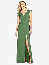 Front View Thumbnail - Vineyard Green Ruffled Sleeve Mermaid Dress with Front Slit