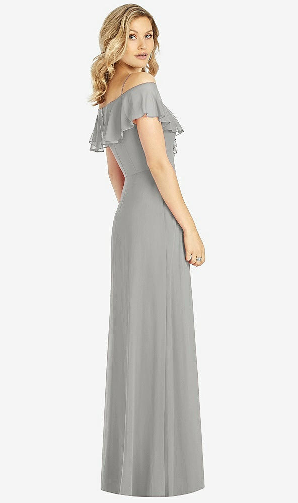 Back View - Chelsea Gray Ruffled Cold-Shoulder Maxi Dress