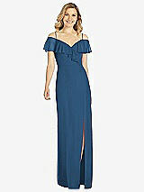 Front View Thumbnail - Dusk Blue Ruffled Cold-Shoulder Maxi Dress