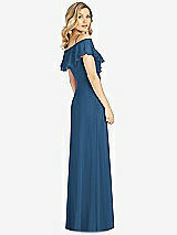 Rear View Thumbnail - Dusk Blue Ruffled Cold-Shoulder Maxi Dress