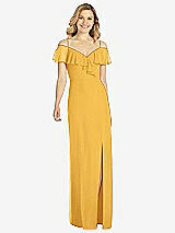Front View Thumbnail - NYC Yellow Ruffled Cold-Shoulder Maxi Dress