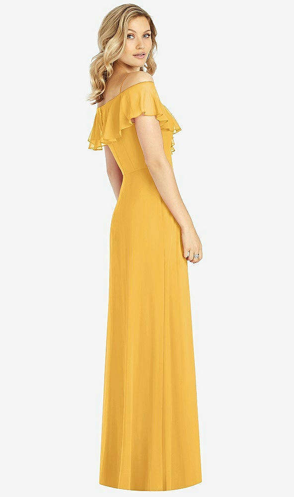 Back View - NYC Yellow Ruffled Cold-Shoulder Maxi Dress