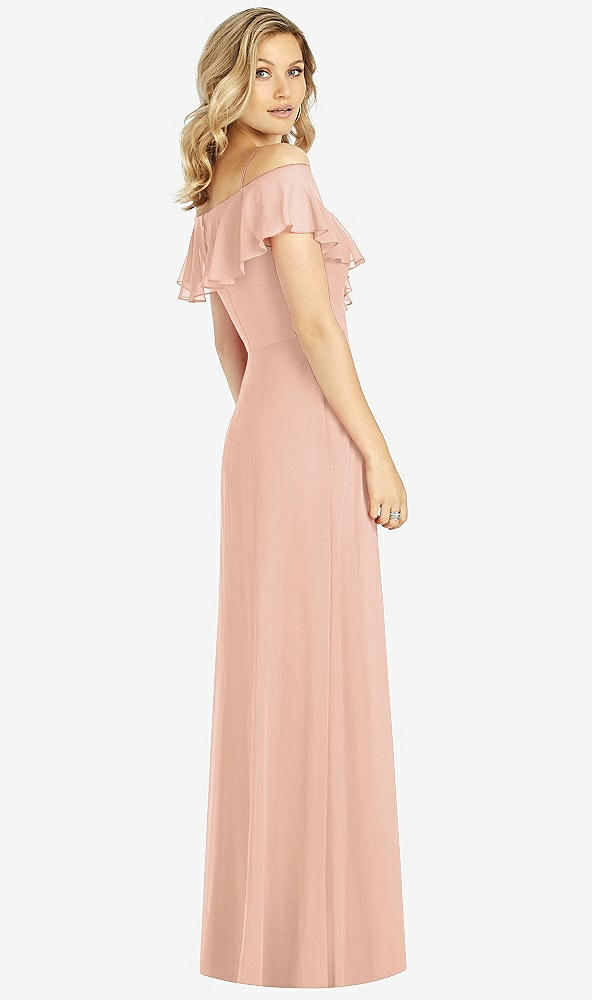 Back View - Pale Peach Ruffled Cold-Shoulder Maxi Dress
