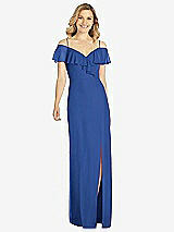 Front View Thumbnail - Classic Blue Ruffled Cold-Shoulder Maxi Dress