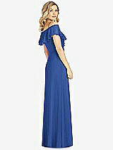 Rear View Thumbnail - Classic Blue Ruffled Cold-Shoulder Maxi Dress