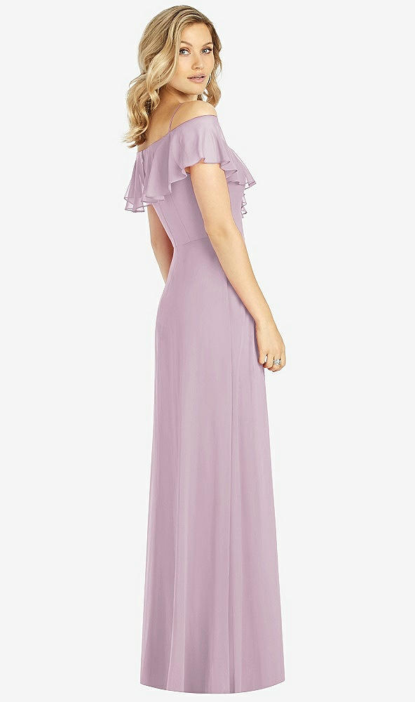 Back View - Suede Rose Ruffled Cold-Shoulder Maxi Dress