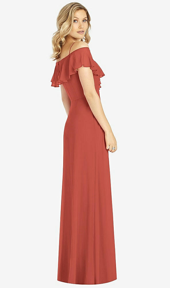 Back View - Amber Sunset Ruffled Cold-Shoulder Maxi Dress