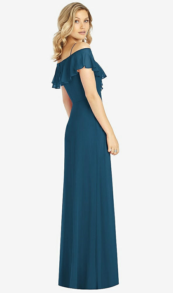 Back View - Atlantic Blue Ruffled Cold-Shoulder Maxi Dress