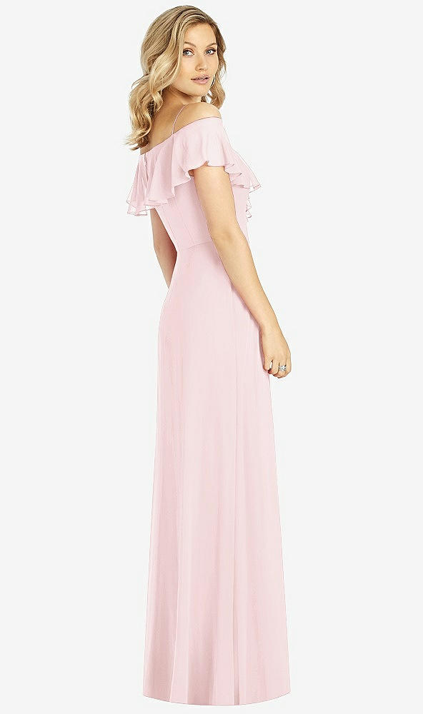 Back View - Ballet Pink Ruffled Cold-Shoulder Maxi Dress