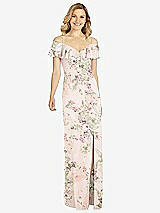 Front View Thumbnail - Blush Garden Ruffled Cold-Shoulder Maxi Dress