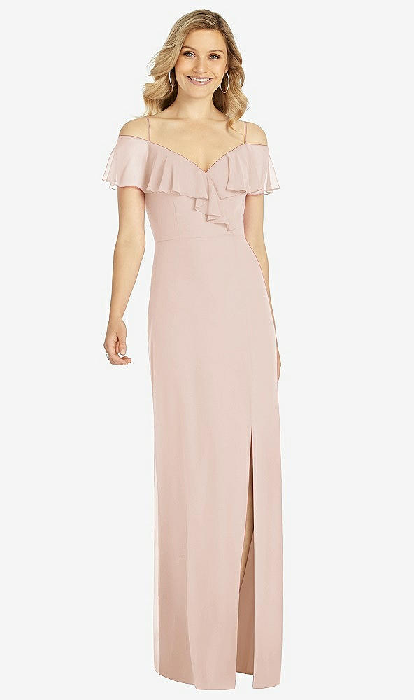 Front View - Cameo Ruffled Cold-Shoulder Maxi Dress