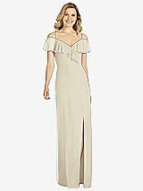 Front View Thumbnail - Champagne Ruffled Cold-Shoulder Maxi Dress