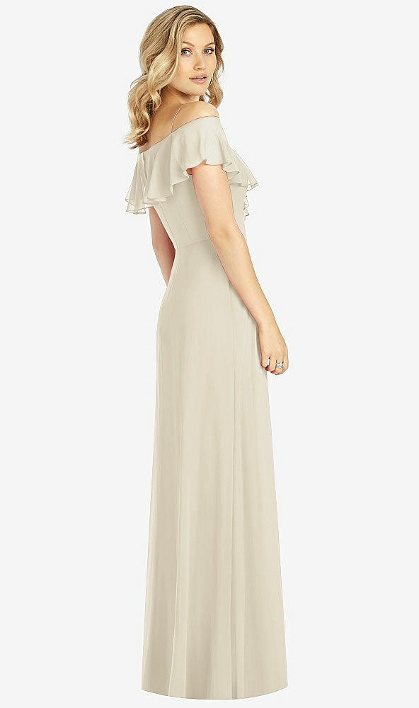 Back View - Champagne Ruffled Cold-Shoulder Maxi Dress