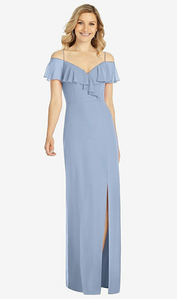 Front View - Cloudy Ruffled Cold-Shoulder Maxi Dress