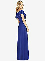 Rear View Thumbnail - Cobalt Blue Ruffled Cold-Shoulder Maxi Dress