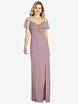 Front View Thumbnail - Dusty Rose Ruffled Cold-Shoulder Maxi Dress