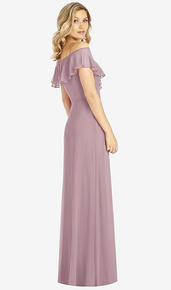 Back View - Dusty Rose Ruffled Cold-Shoulder Maxi Dress