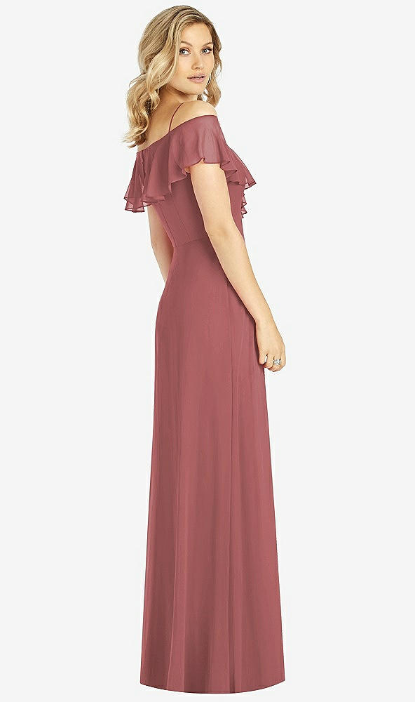 Back View - English Rose Ruffled Cold-Shoulder Maxi Dress