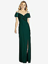 Front View Thumbnail - Evergreen Ruffled Cold-Shoulder Maxi Dress