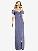Front View Thumbnail - French Blue Ruffled Cold-Shoulder Maxi Dress