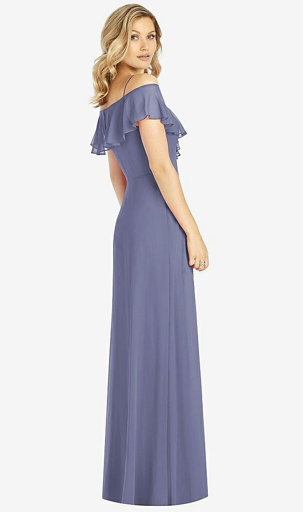 Back View - French Blue Ruffled Cold-Shoulder Maxi Dress