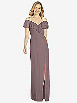 Front View Thumbnail - French Truffle Ruffled Cold-Shoulder Maxi Dress