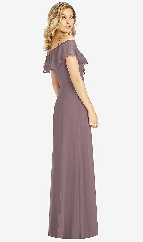Back View - French Truffle Ruffled Cold-Shoulder Maxi Dress